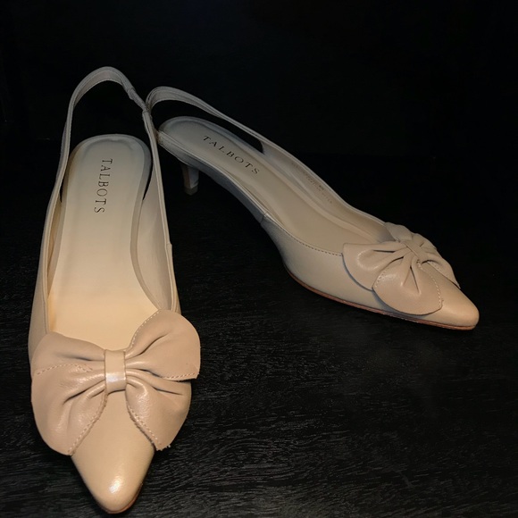 Talbots Shoes - TALBOTS Urban Khaki Leather Slingback Kitten Heels